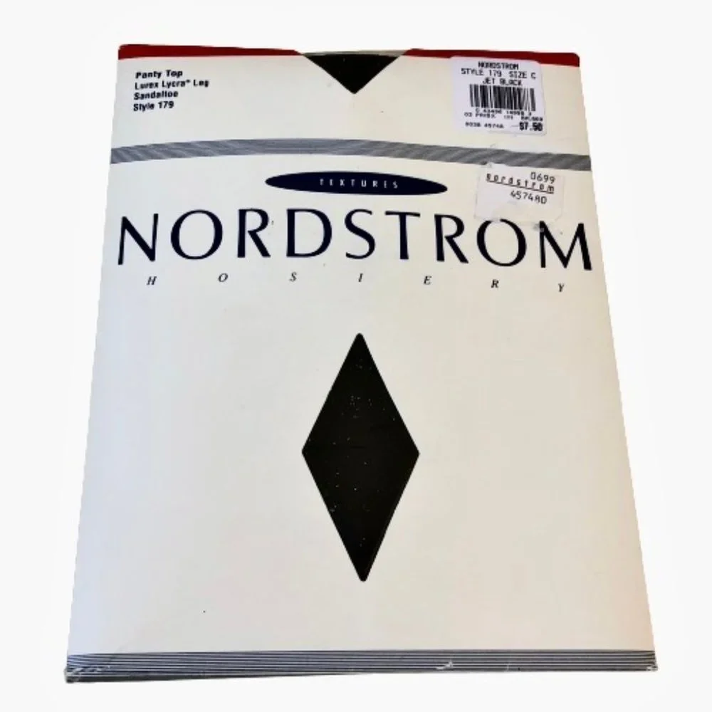 Vintage 90s Nordstrom Pantyhose JET BLACK METALLIC SPRINKLES size C